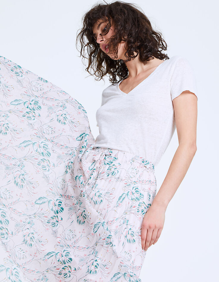 Women’s white skull embroidery linen T-shirt-1
