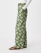 Pantalon large vert imprim&eacute; feuilles Femme-5