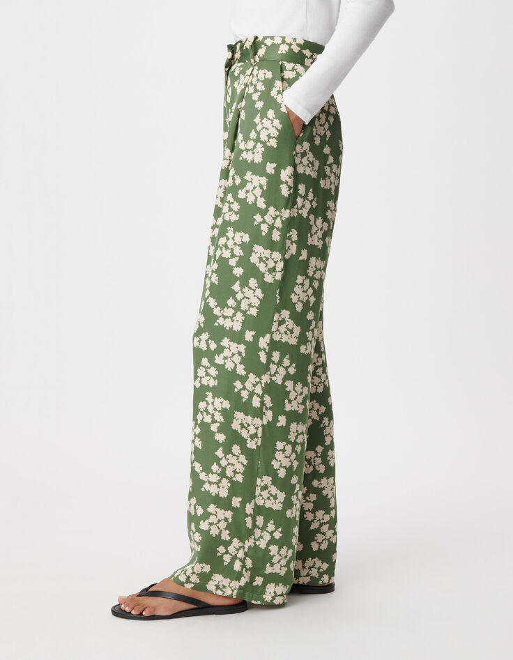Pantalon large vert imprim&eacute; feuilles Femme-5