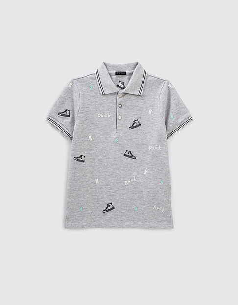 Polo gris clair à broderies rock et baskets garçon 