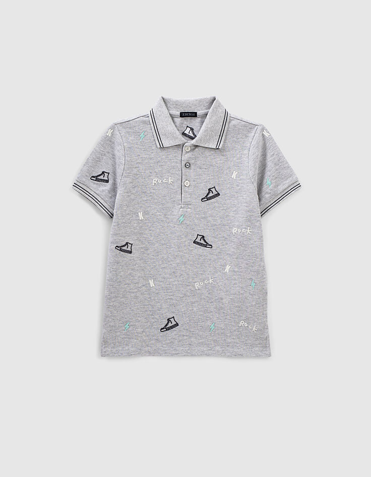 Lichtgrijze polo borduursels rock en sneakers -1