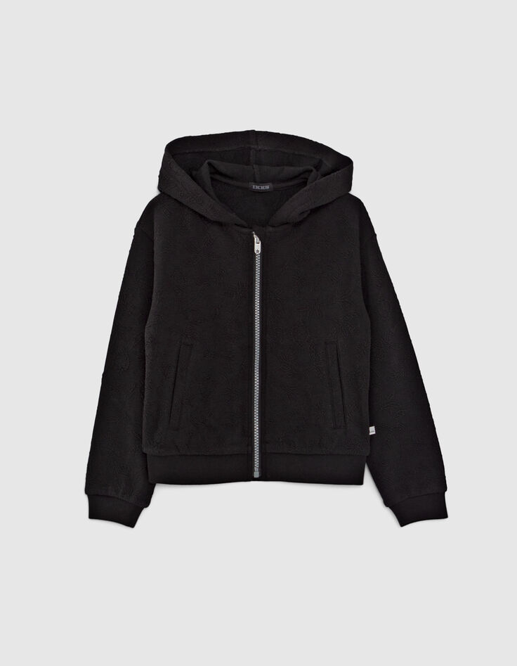 Schwarze Sweatstoff-Mädchenjacke mit Dschungel-Rock-Motiv-2