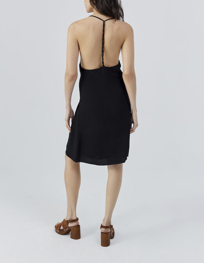 Zwarte jurk Ecovero™ fijne schouderbandjes maxi parels - IKKS