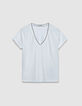 Tee-shirt blanc encolure V bijou Femme-3