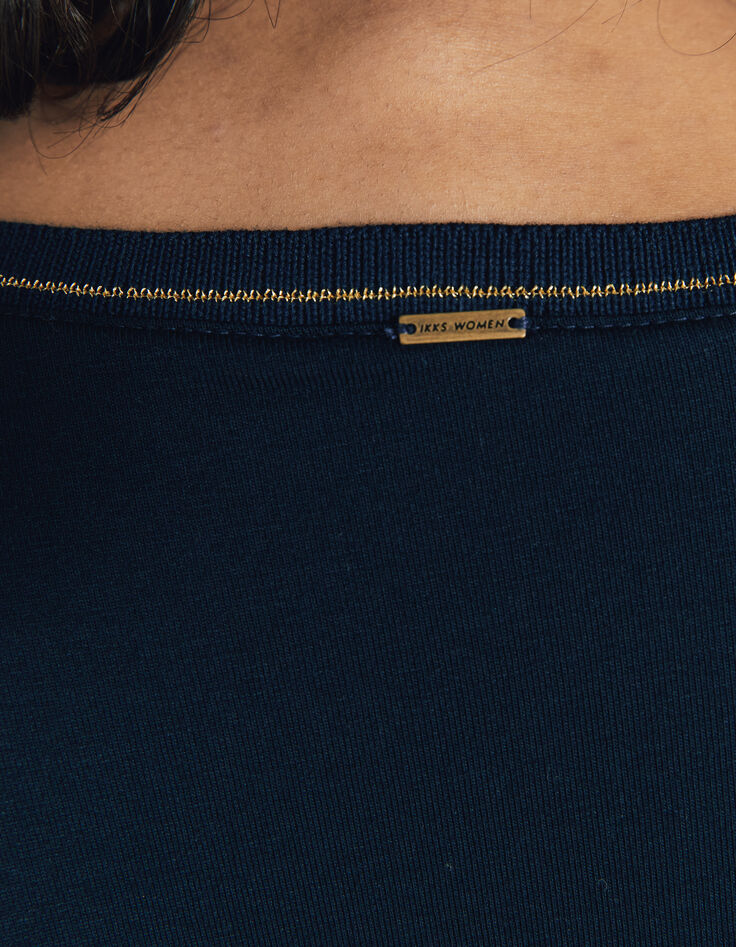 Marineblaues Damentop aus Cupro und Viskose-4