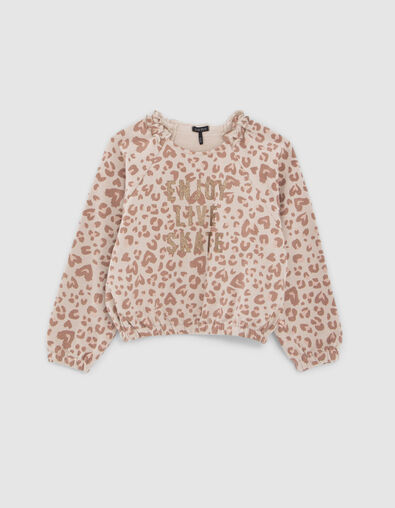 Girls’ ecru sweatshirt with gold leopard slogan print - IKKS