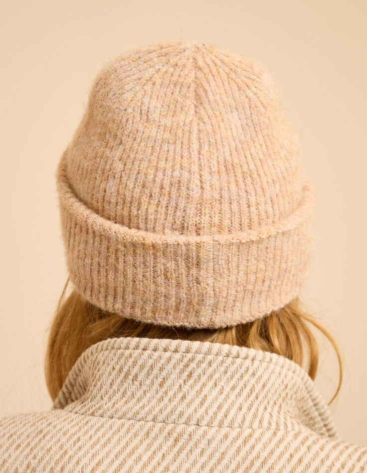 Bonnet beige tricot c&ocirc;tel&eacute; broderie I.Code-2