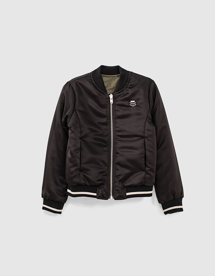 Bomber reversible caqui bordado espalda y negro niña-2