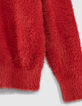 Pull col V coloris corail maille effet poilu femme-2