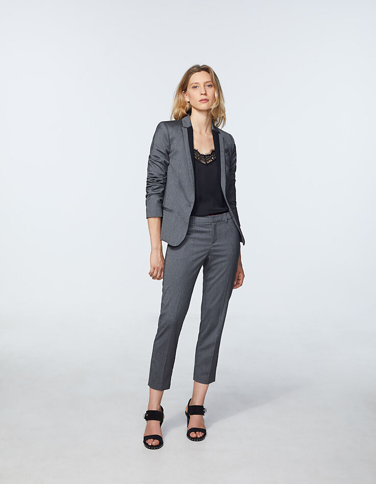 Pantalon tailleur cropped droit fil à fil femme-6