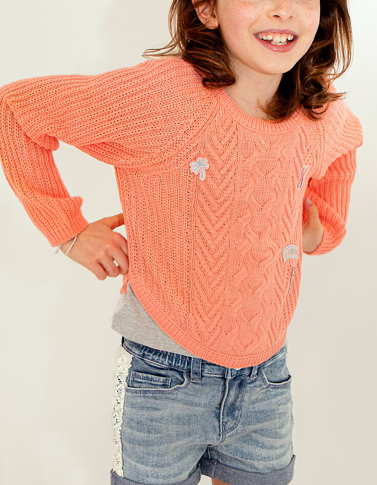 Short en jean blue bleach à dentelle fille-5