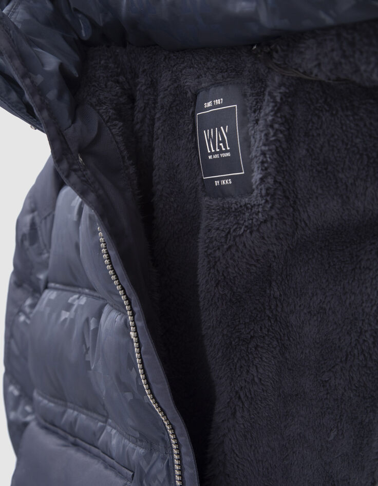 Boys’ navy mixed-fabric padded jacket with Way monogram-5