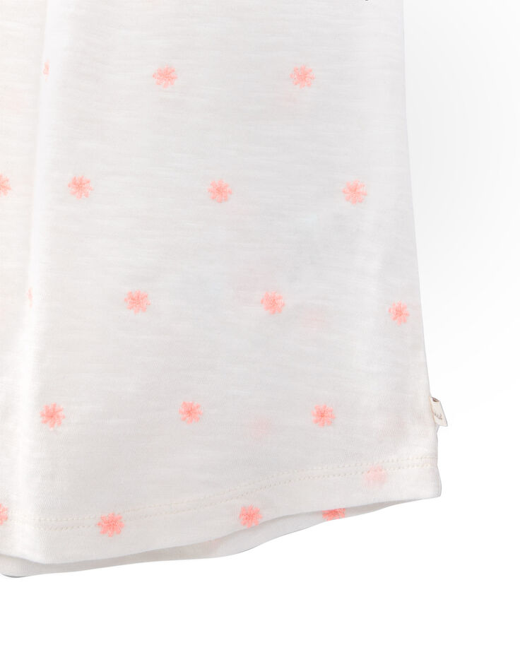 T-shirt blanc jacquard fluo col élastiqué fille-5