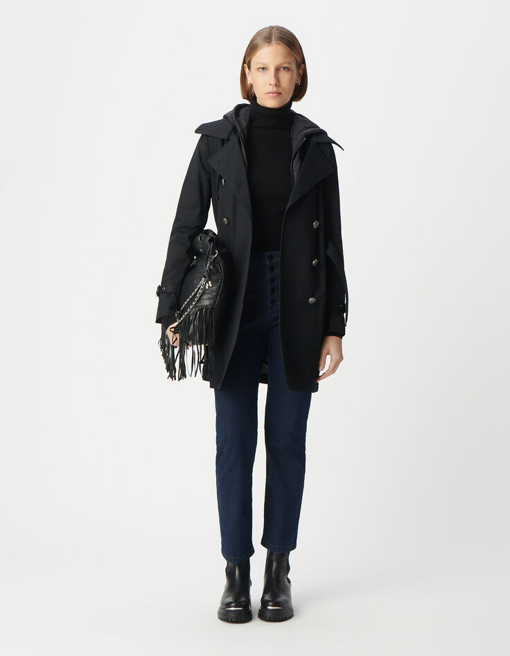 Trench long en coton lourd capuche amovible femme-1