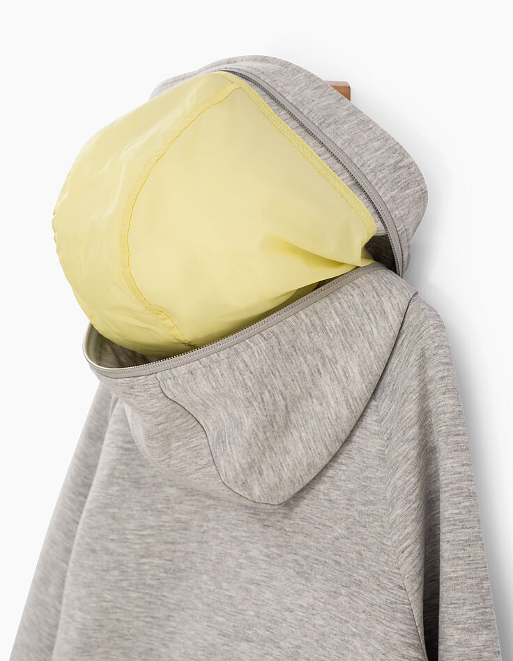 Cárdigan gris jaspeado medio capucha amarillo -4 Cárdigan gris jaspeado medio capucha amarillo -4
