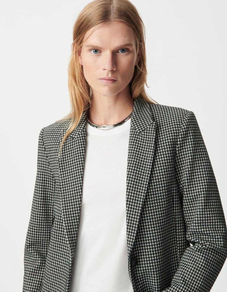 Veste de tailleur noire motif pied-de-poule Femme-4 Veste de tailleur noire motif pied-de-poule Femme-4