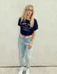 Girls' white blue mom jeans with neon belt-1