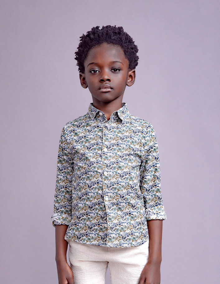 Boys’ khaki shirt with green flower print