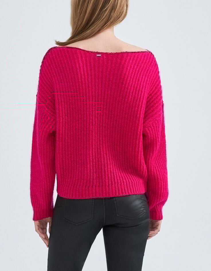 Jersey rosa punto acanalado y detalles lúrex mujer-3 Jersey rosa punto acanalado y detalles lúrex mujer-3