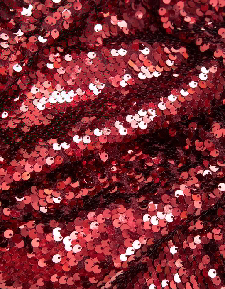 Vestido bermellón efecto drapeado bordado con lentejuelas para mujer-8 Vestido bermellón efecto drapeado bordado con lentejuelas para mujer-8