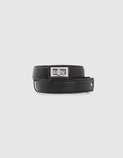 Women’s black leather belt with rotating buckle - IKKS