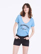 Women’s blue Los Angeles graphic linen V-neck T-shirt-2