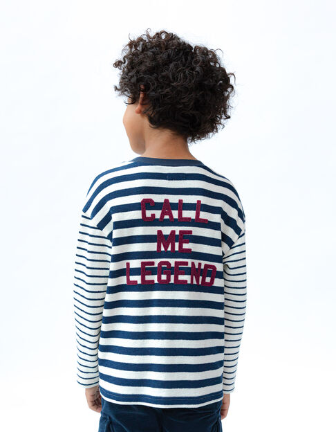 Boys' navy asymmetric seam sailor stripe T-shirt