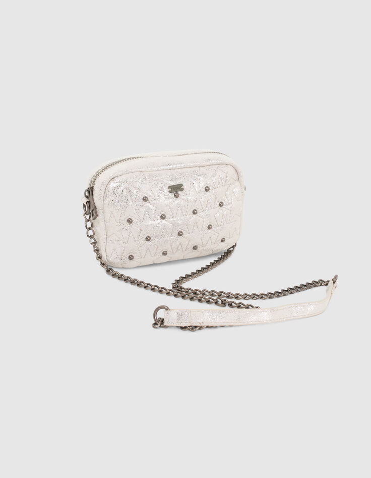 Silberfarbene M&auml;dchenhandtasche mit Sternen und Nieten-3