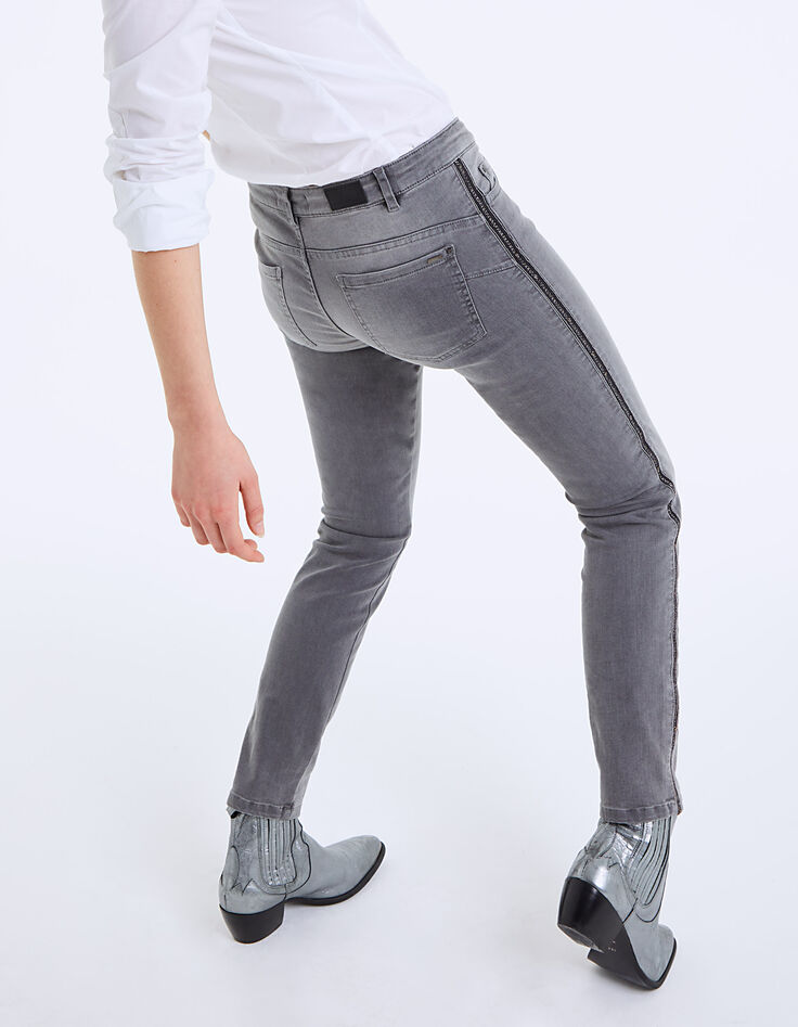 Women's grey 7/8 slim sculpt-up jeans, side braid-1