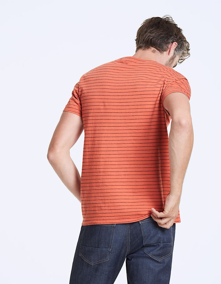 Men's bright orange, striped, jacquard T-shirt - IKKS