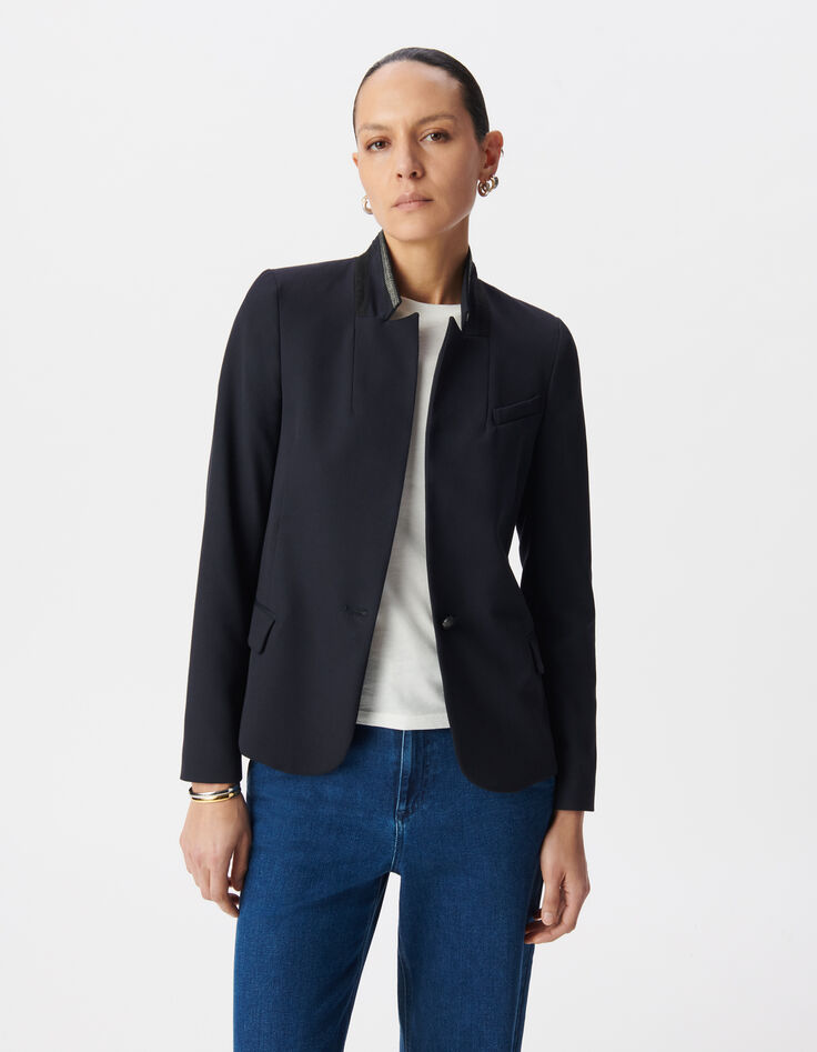Women’s navy suit jacket with decorative braid-2