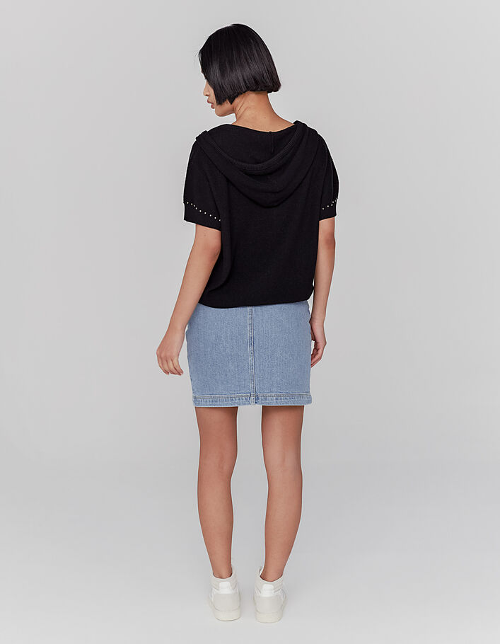 Women’s black beaded hooded short-sleeve cardigan - IKKS