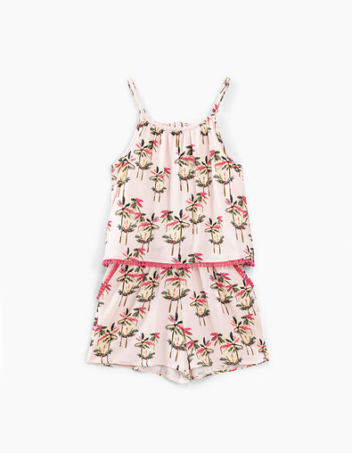 Combi short rose pâle imprimé palmiers fille - IKKS