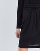 Women's short black belted V-neck dress-7
