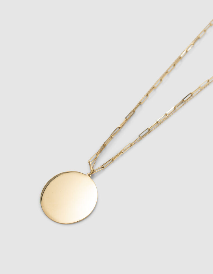 Women&rsquo;s gold metal double-row long necklace + medallion-2