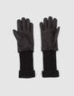 Guantes negros bimaterial piel y punto mujer-3