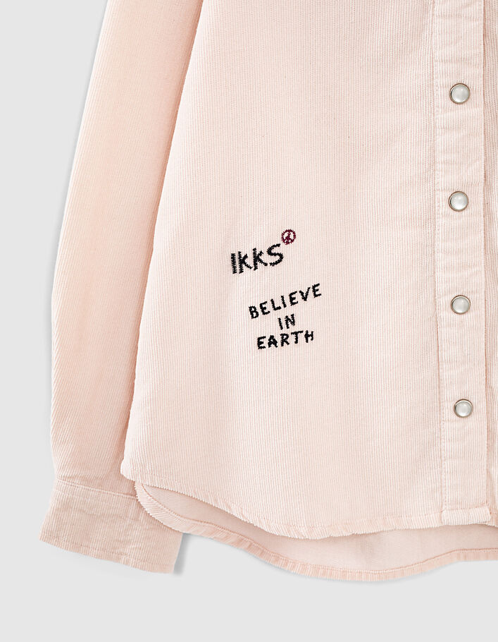 Lichtroze hemd in fijne ribfluweel borduursels meisjes - IKKS