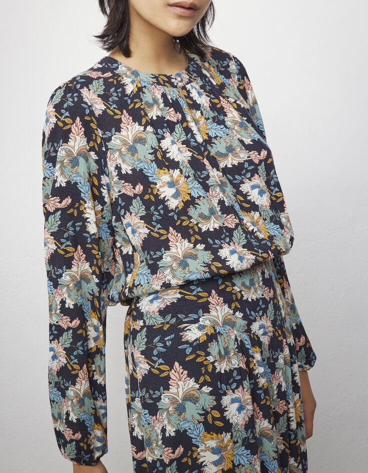 Robe midi en viscose Ecovero® imprimé fleurs retro femme-5