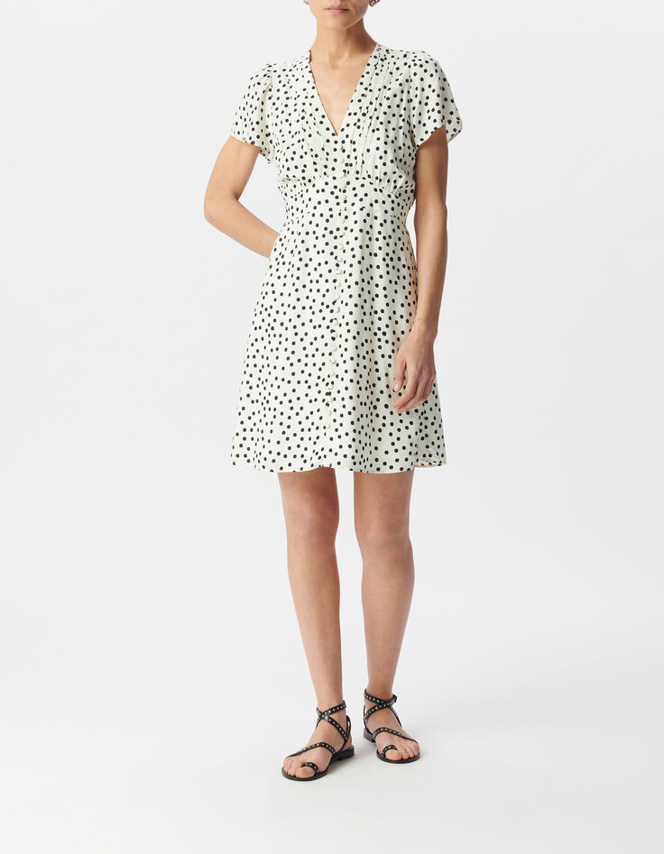 Robe blanche imprim&eacute; pois Femme-1