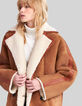 Manteau cognac cuir retourné esprit canadienne Femme-6