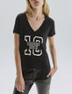 Camiseta negra lino mensaje mujer-1