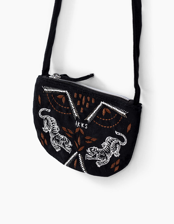Schwarze M&auml;dchenhandtasche mit Stickerei-4