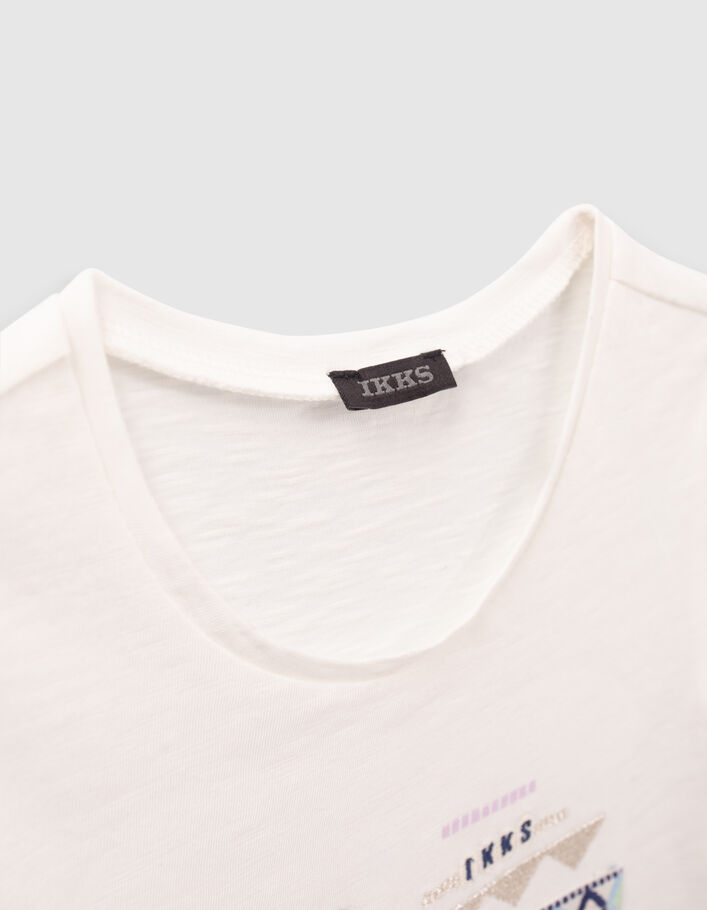 Girls' off-white T-shirt with ethnic heart embroidery - IKKS