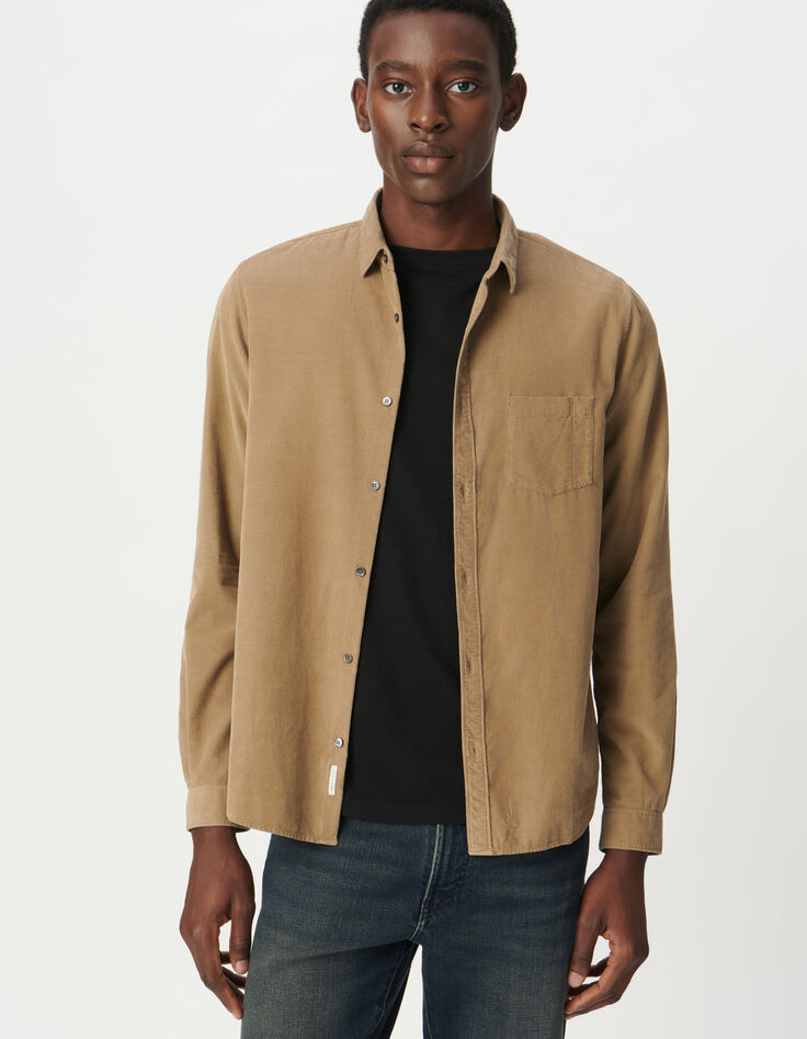 Chemise homme beige en coton