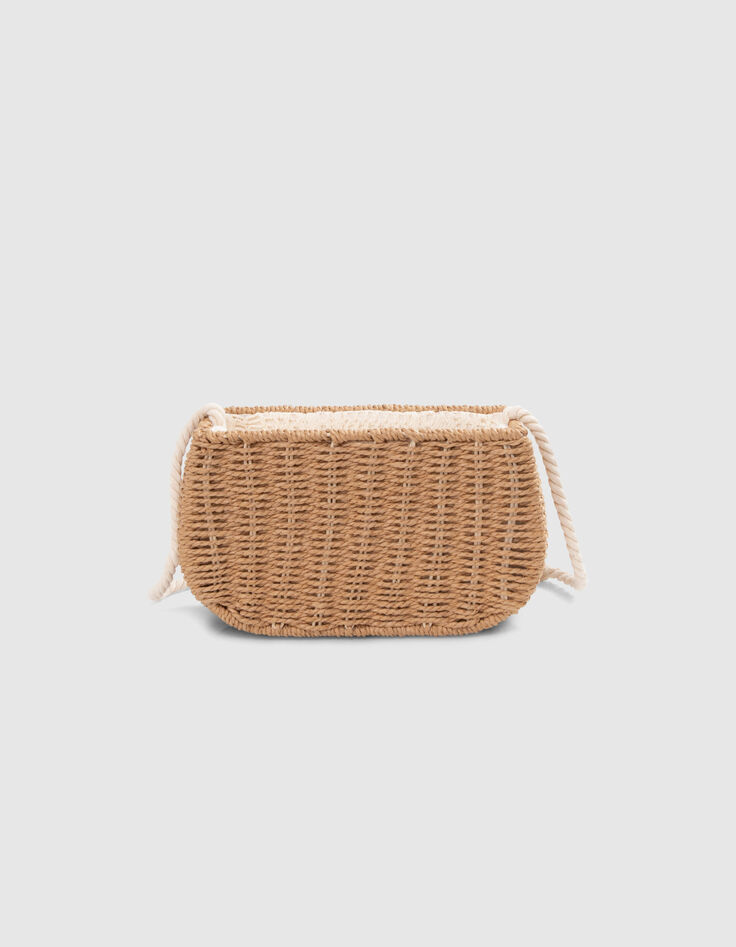 Beige handtas raffia-effect en kant meisjes-3