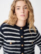 Cardigan manches longues marine rayures 100% laine Femme-5