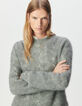 Grauer Damenstrickpulli Mohair-Mix, Zopfmuster-5