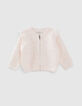 Gebreid wit vest roze dupions rits babymeisjes-1