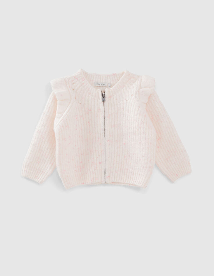 Gebreid wit vest roze dupions rits babymeisjes-1