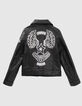 Girls’ black biker-style jacket, studded wings on back-2